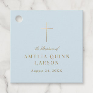 Blue Simple Elegant Gold Cross Taufen Christening Geschenkanhänger
