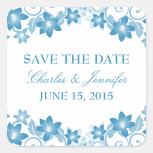 Blue Simple Floral Save the Date Stickers