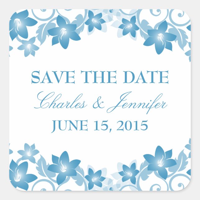 Blue Simple Floral Save the Date Stickers (Vorderseite)