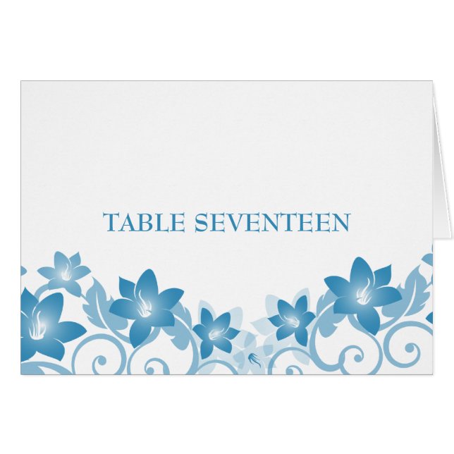 Blue Simple Floral Tischnummer Card (Vorderseite (Horizontal))