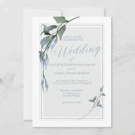 Blue Simple Floral Wedding Einladung