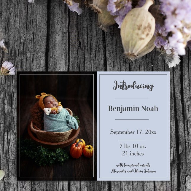 Blue Simple Foto Birth Ankündigung (Blue Simple Photo Birth Announcement)