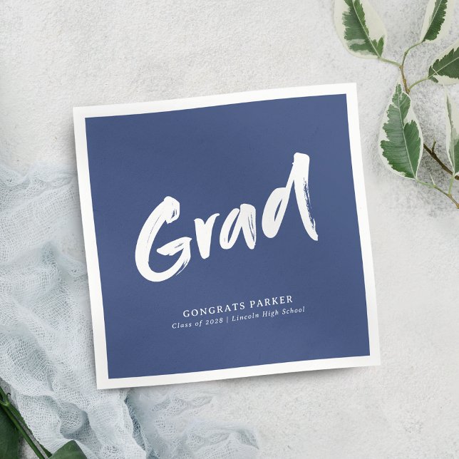 Blue Simple Modern Brush Script Graduation Party Serviette (Blue Simple Modern Brush Script Graduation Party Napkins)