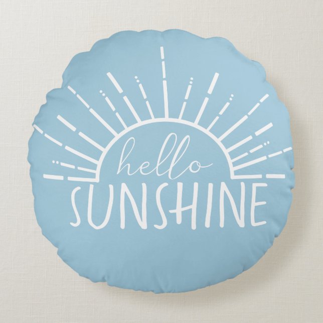 Blue Simple Modern Hello Sunshine Rundes Kissen (Vorderseite)