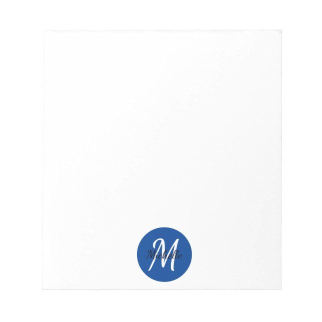 Blue Simple Monogram Classic Trendy Notepad Notizblock (Vorderseite)