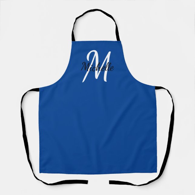 Blue Simple Monogram Classic Trendy Schürze (Vorderseite)