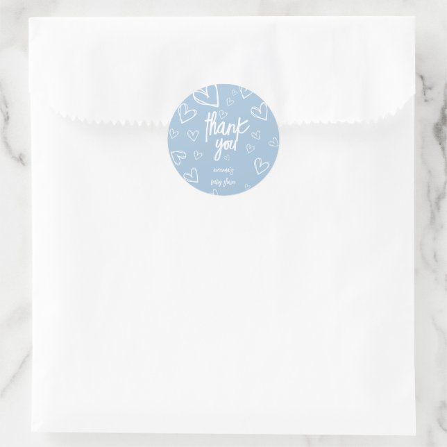 Blue Simple Niedlich Baby Dusche Vielen Dank Runder Aufkleber (Tasche)