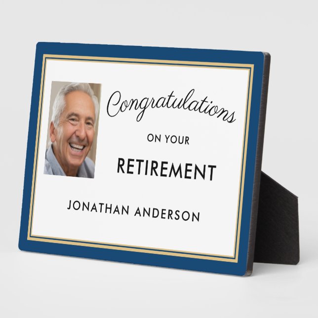 Blue Simple Retirement Party Foto Banner Fotoplatte (Seite)