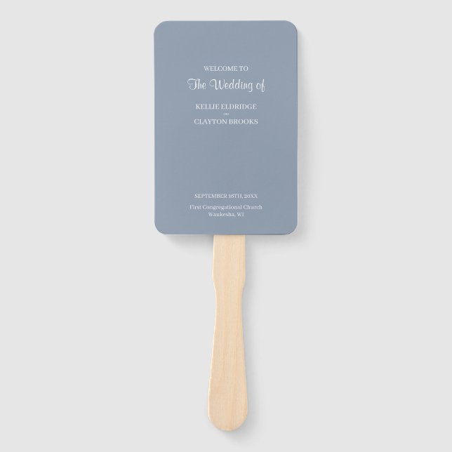 Blue Simple Wedding Program Hand Fan Fächer (Vorderseite)
