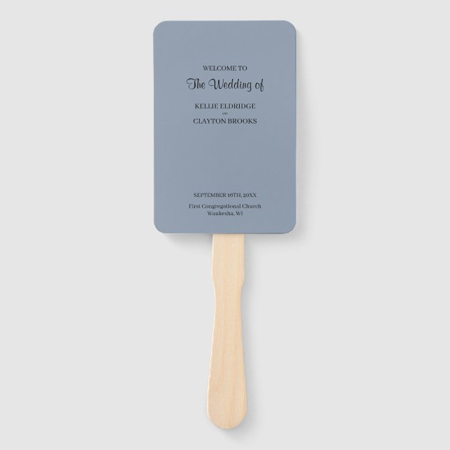 Blue Simple Wedding Program Hand Fan Fächer (Vorderseite)
