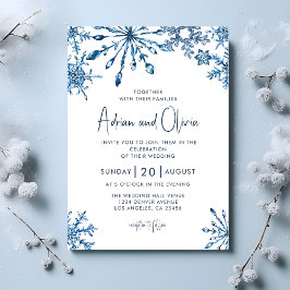 Blue Simple Winter Wunderland Snowflake Hochzeit Einladung
