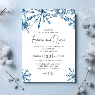 Blue Simple Winter Wunderland Snowflake Hochzeit Einladung