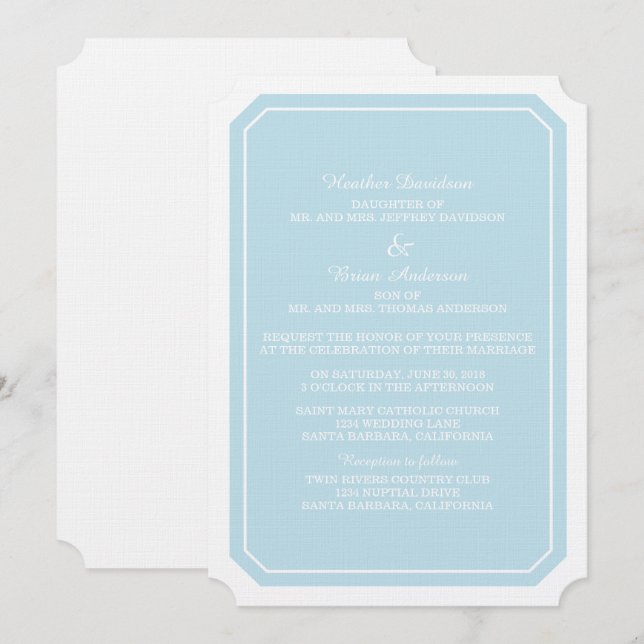 Blue Simply Elegant Wedding Invite Einladung (Vorne/Hinten)