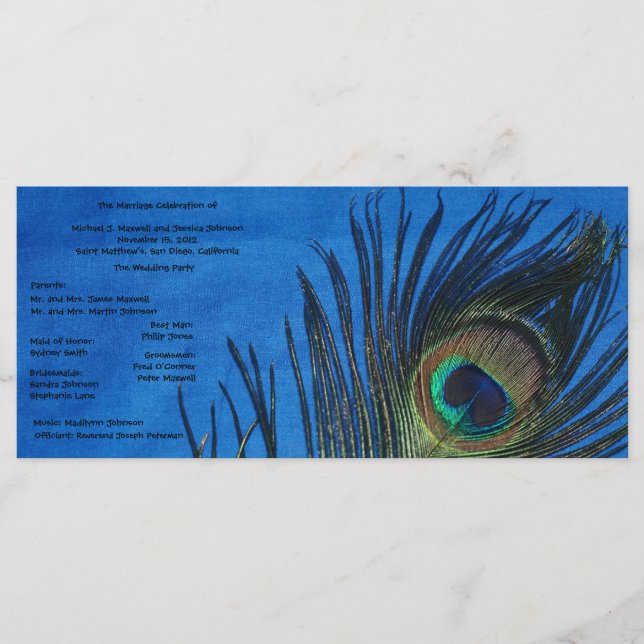 Blue Single Peacock Wedding Program Programm (Vorderseite)