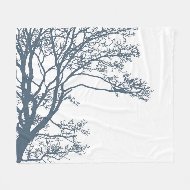 Blue Single Tree Boho Fleecedecke (Vorderseite (Horizontal))