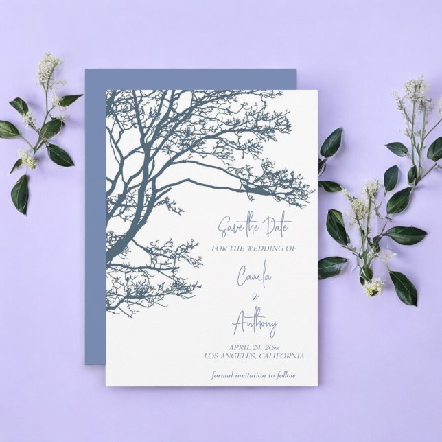 Blue Single Tree Boho Wedding Einladung (Von Creator hochgeladen)