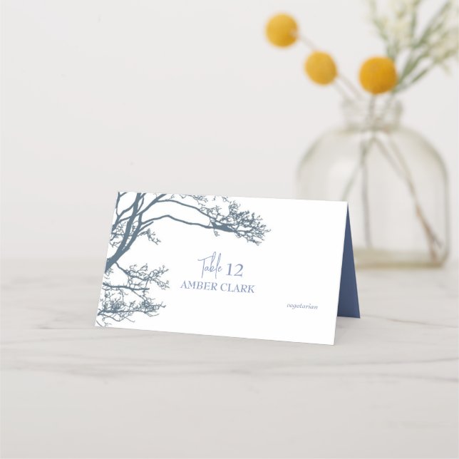 Blue Single Tree Boho Wedding Platzkarte (Vorderseite)