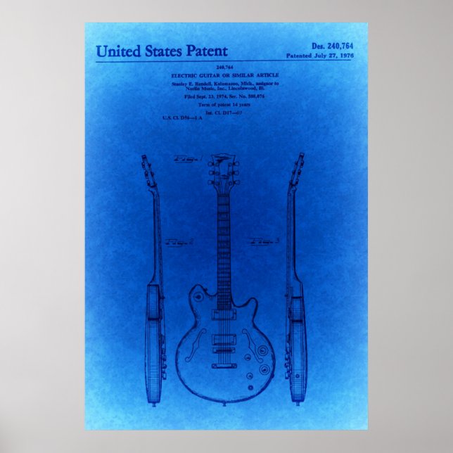 Blue Sketch Jazz hohle Körpergitarre Patent Poster (Vorne)