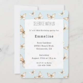 Blue Skies & Butterflies Birthday Einladung