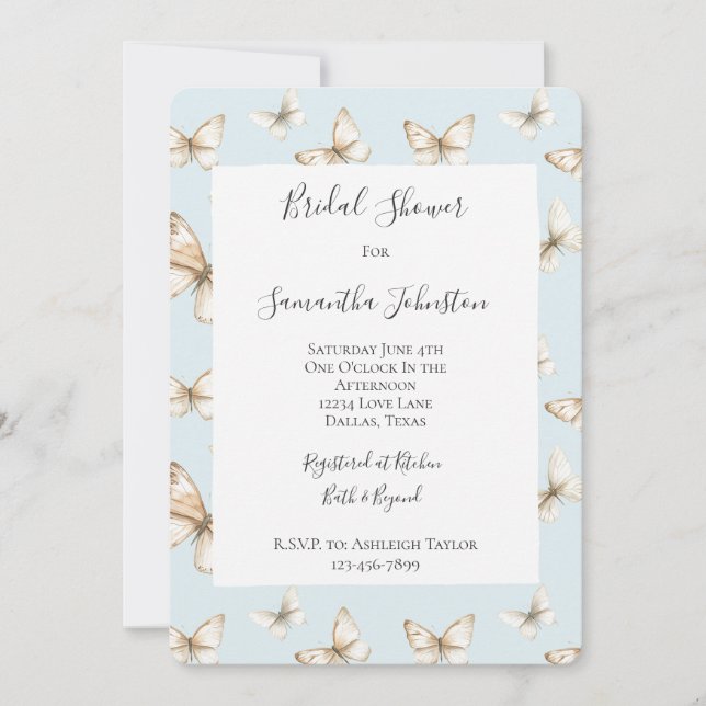 Blue Skies & Butterflies Bridal Shower Einladung (Vorderseite)