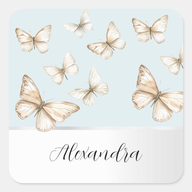 Blue Skies & Butterflies  Quadratischer Aufkleber (Vorderseite)