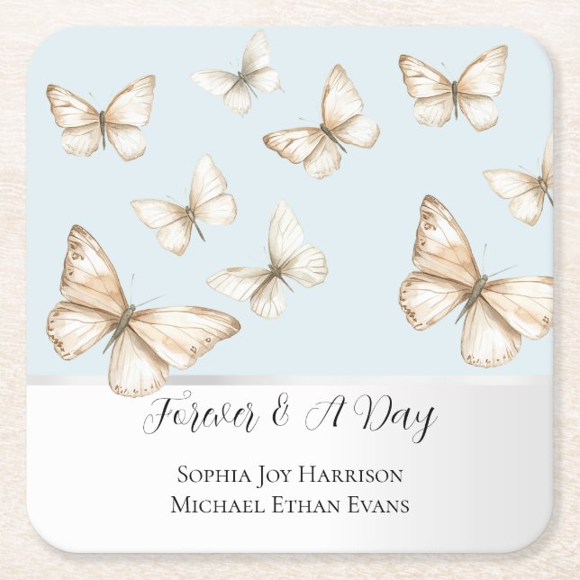 Blue Skies & Butterflies Wedding  Rechteckiger Pappuntersetzer (Vorderseite)