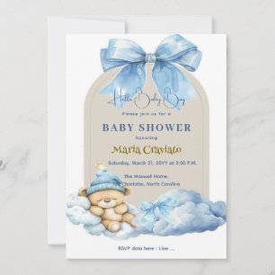 Blue Skies & Teddy Hugs Baby Shower Einladung