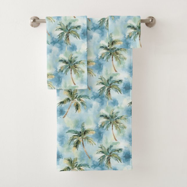 Blue Skies Tropical Island Palm Trees   Badhandtuch Set (Insitu)