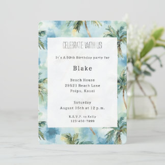 Blue Skies Tropical Island Palm Trees Birthday Einladung