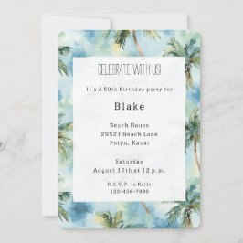 Blue Skies Tropical Island Palm Trees Birthday Einladung