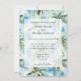 Blue Skies Tropical Island Palm Trees Wedding Einladung