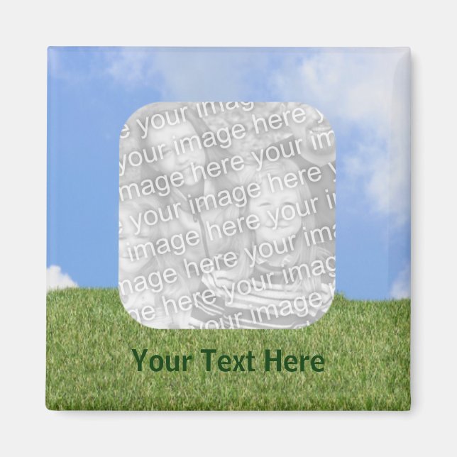 Blue Skis Green Grass Photo Magnet (Devant)