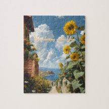 Blue sky and Sunflowers Path to the Sea Art
