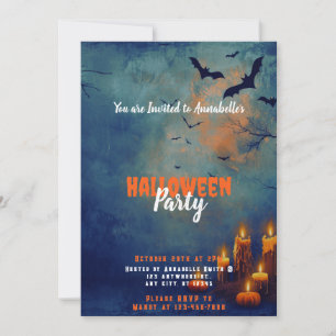Blue Sky Bats Candles Pumpkins Halloween-Party Einladung