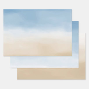 Blue Sky Beige Sand Ombre Wasserfarbe Geschenkpapier Set