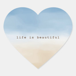 Blue Sky Beige Sand Ombre Wasserfarbe personalisie Herz-Aufkleber
