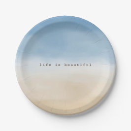 Blue Sky Beige Sand Ombre Wasserfarbe personalisie Pappteller