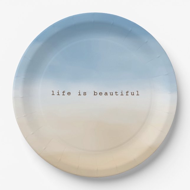 Blue Sky Beige Sand Ombre Wasserfarbe personalisie Pappteller (Vorderseite)