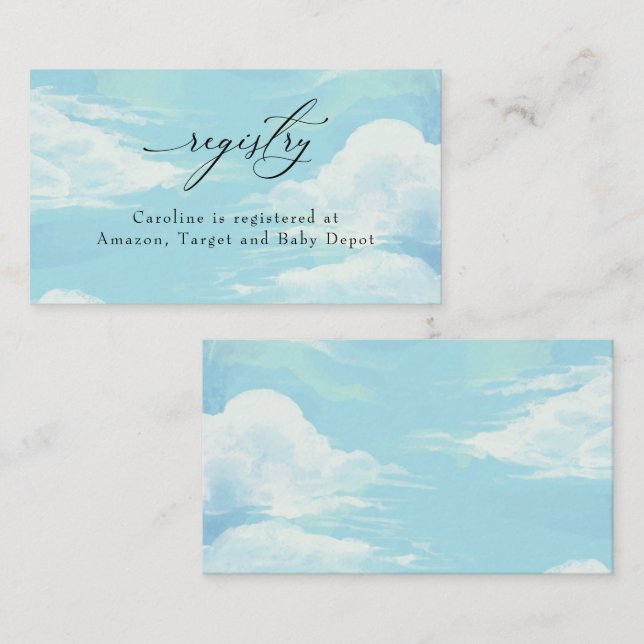 Blue Sky Clouds Baby Showregisterkarte Einsteckkar Visitenkarte (Vorne/Hinten)