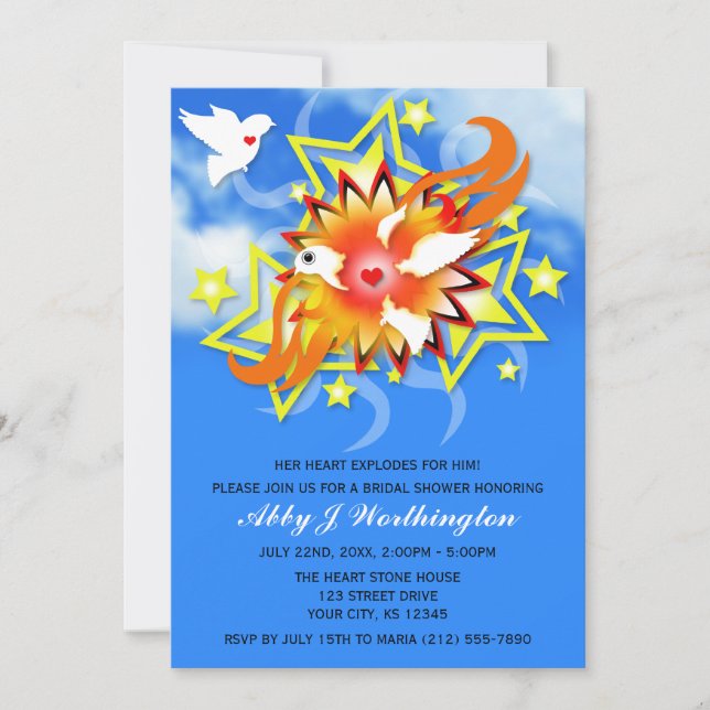 Blue Sky Explods Birds Bridal Shower Invitations (Devant)