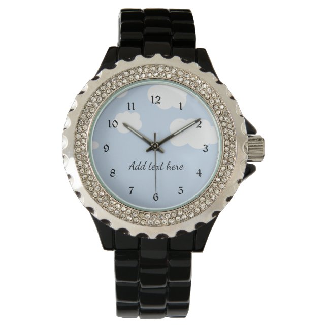 Blue Sky, Fluffy White Clouds Template Armbanduhr (Vorderseite)