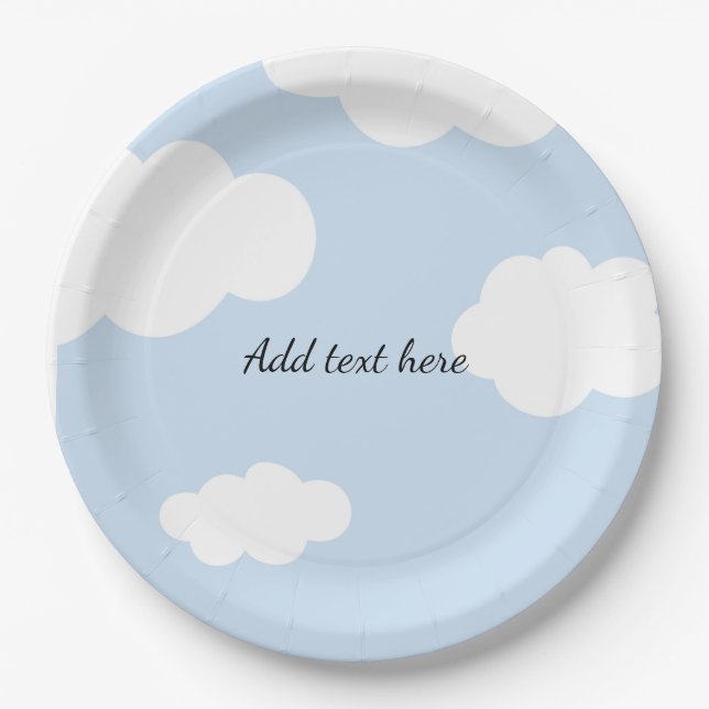 Blue Sky, Fluffy White Clouds Template Pappteller (Vorderseite)