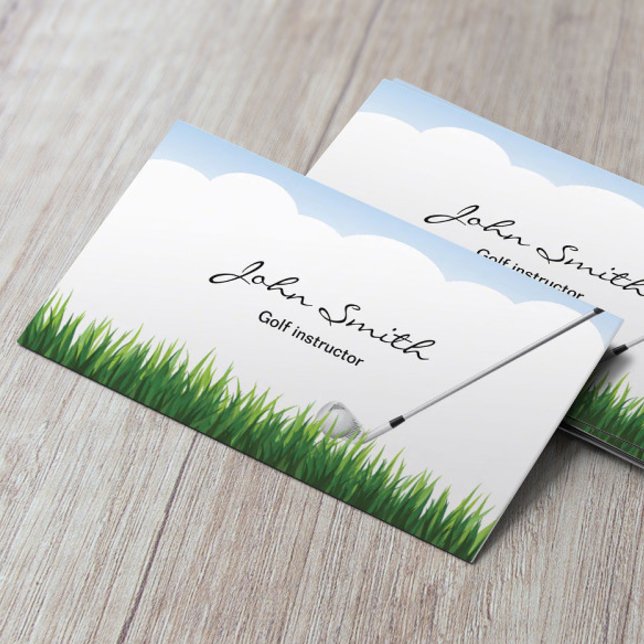 Blue Sky & Grass Golf Trainer Business Card Visitenkarte (Von Creator hochgeladen)