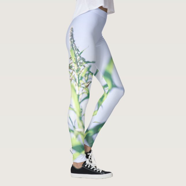 Blue Sky Green Pflanze Blätter Purple Flowers Leggings (Rechts)