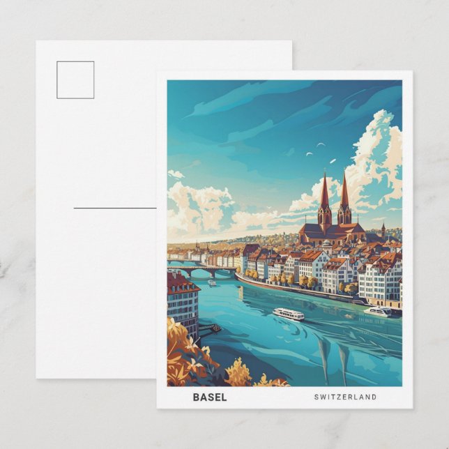 Blue Sky in Basel Schweiz Vintage Travel Postkarte (Vorne/Hinten)