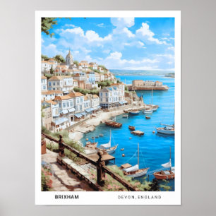 Blue Sky in Brixham Devon England Vintage Travel Poster