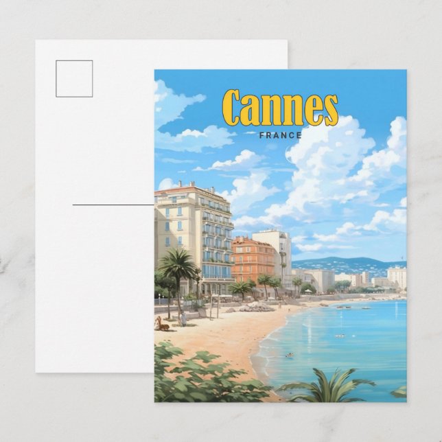 Blue Sky in Cannes France Vintage Travel Postkarte (Vorne/Hinten)
