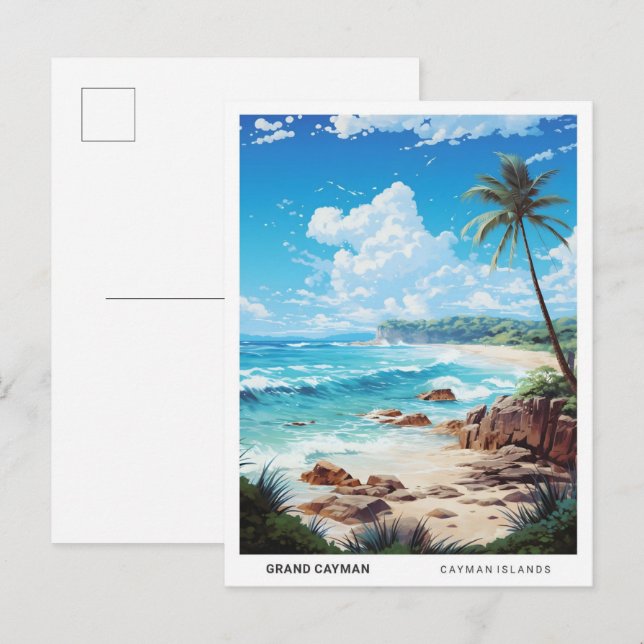 Blue Sky in Grand Caymans Vintage Travel Postkarte (Vorne/Hinten)
