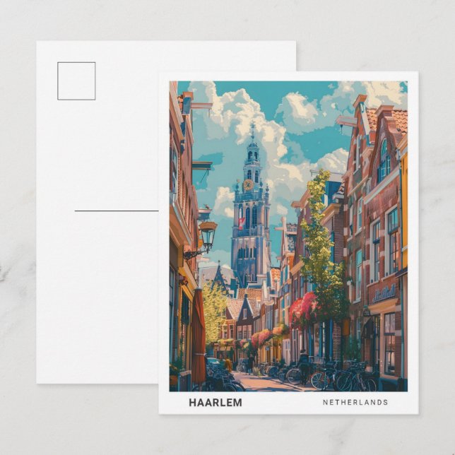Blue Sky in Haarlem Netherlands Vintage Travel Postkarte (Vorne/Hinten)