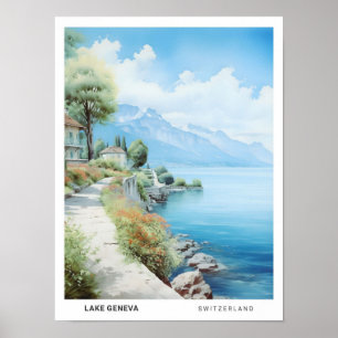 Blue Sky in Lake Geneva Switzerland Poster